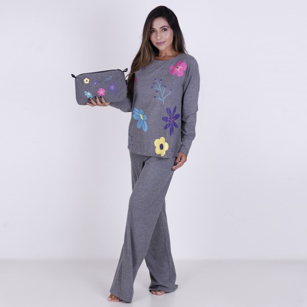 Pijama Longo e manga longa de algodão