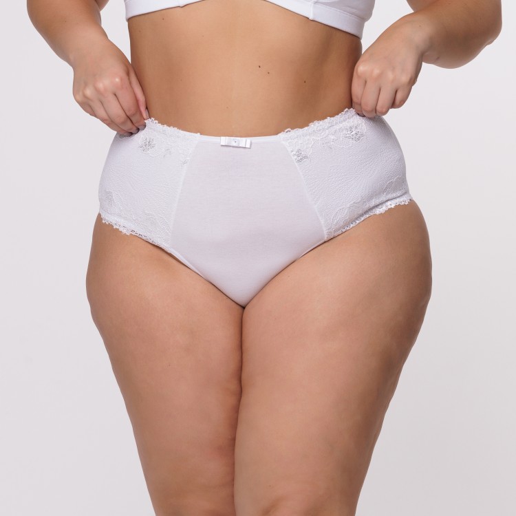 Caleçon Plus Size Branca em Renda Toda Forrada em Algodão Egípcio