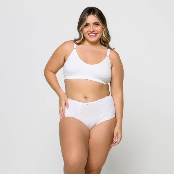 Calecon Plus Size Branca em Renda Toda Forrada em Algodao Egipcio Ahava Store
