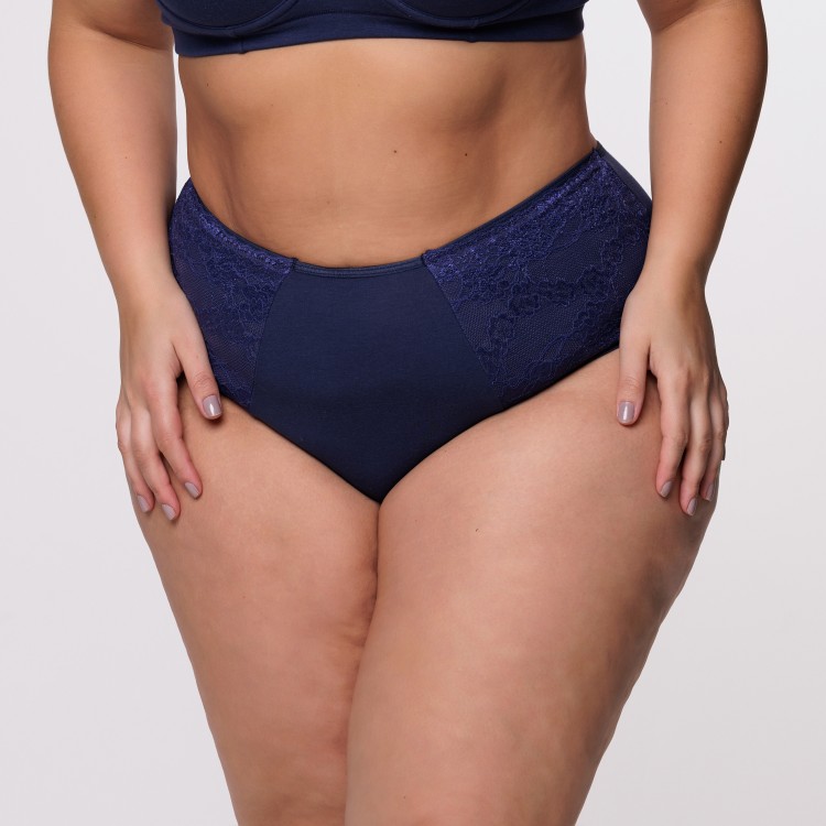 Caleçon Plus Size Marinho em Renda Toda Forrada em Algodão Egípcio