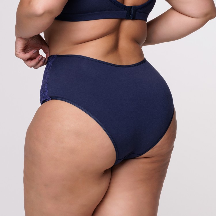 Caleçon Plus Size Marinho em Renda Toda Forrada em Algodão Egípcio