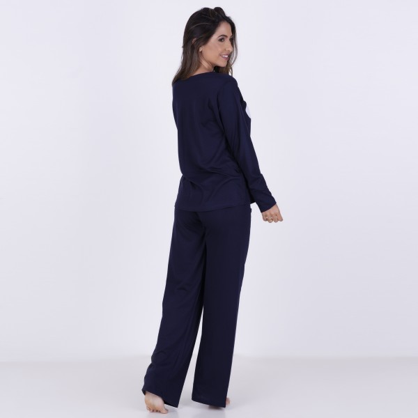 Pijama Longo em algodão com Estampa em Silk + Necessaire