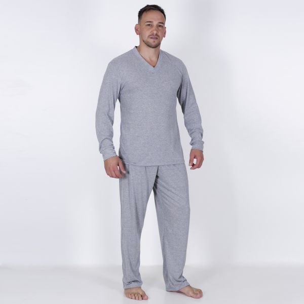 Pijama Masculino Longo Cinza em Algodão