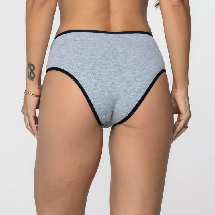 Calcinha Cinza com Detalhe Renda na Cintura Preto na cor Preta