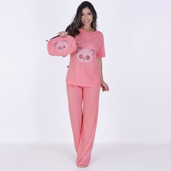 Pijama Longo Manga Curta Flamêzão Star Panda