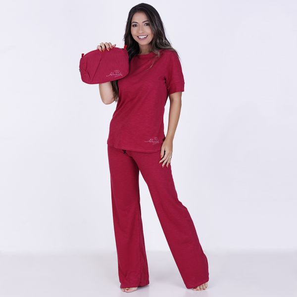 Pijama Longo Manga Curta Flamêzão Star liso Rubi