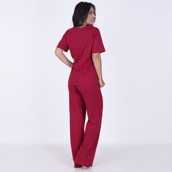 Pijama Longo Manga Curta Flamêzão Star liso Rubi