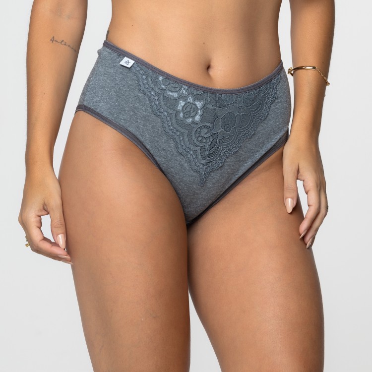 Calcinha Cinza Escuro com Detalhe Renda na Cintura