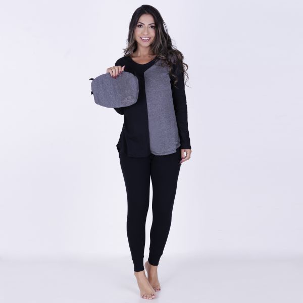 Pijama Algodão Bicolor com Legging preto com cinza