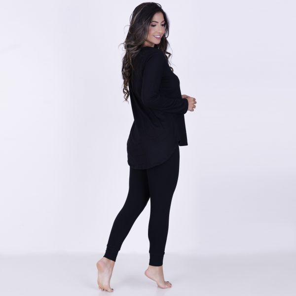 Pijama Algodão Bicolor com Legging preto com cinza