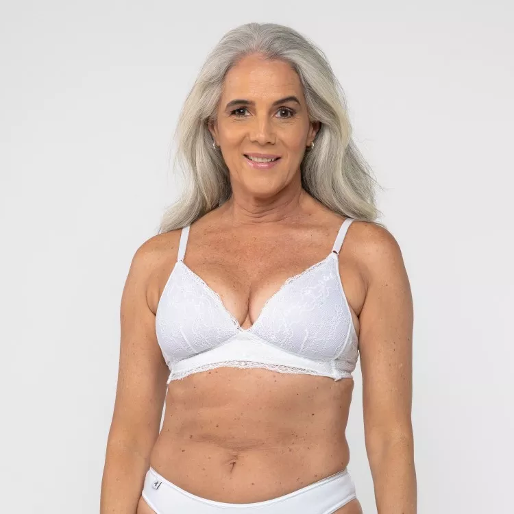 Sutiã com Bojo Flexível, Sem Aro de Algodão Egípcio em renda Branco