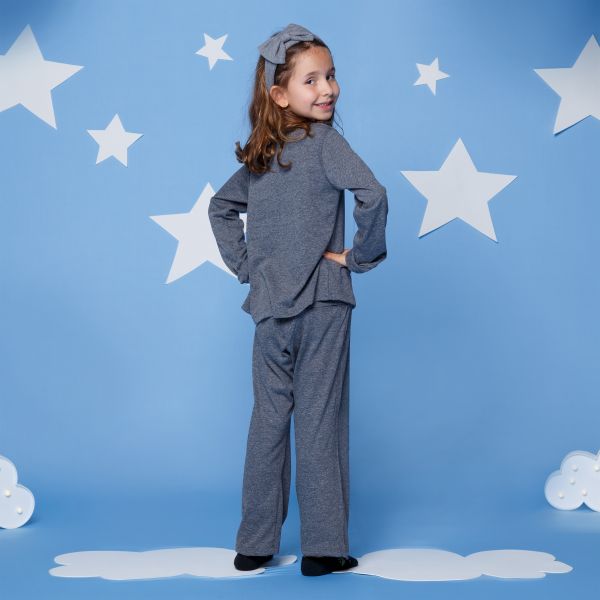 Pijama Infantil Manga Longa Mescla Escuro Nuvem