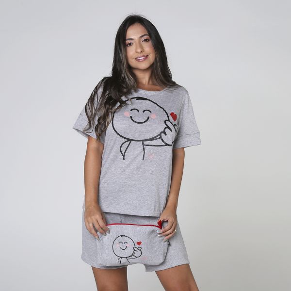 Pijama Curto Careca Boneco Love Coração