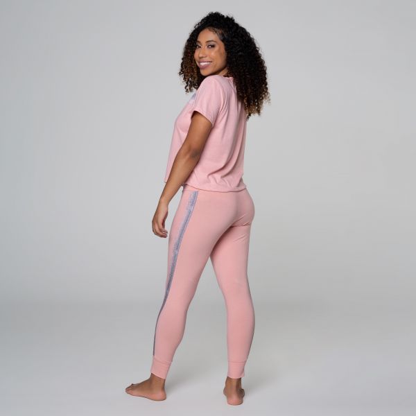 Pijama c/calça legging em algodão egípcio de manga curta e elástico personalizado c/ Glitter