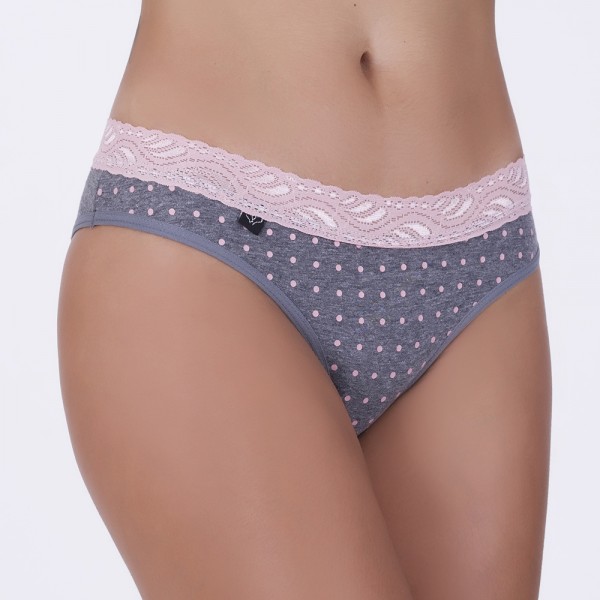 Tanga Mescla Escuro Renda Poá em Algodão Egípcio