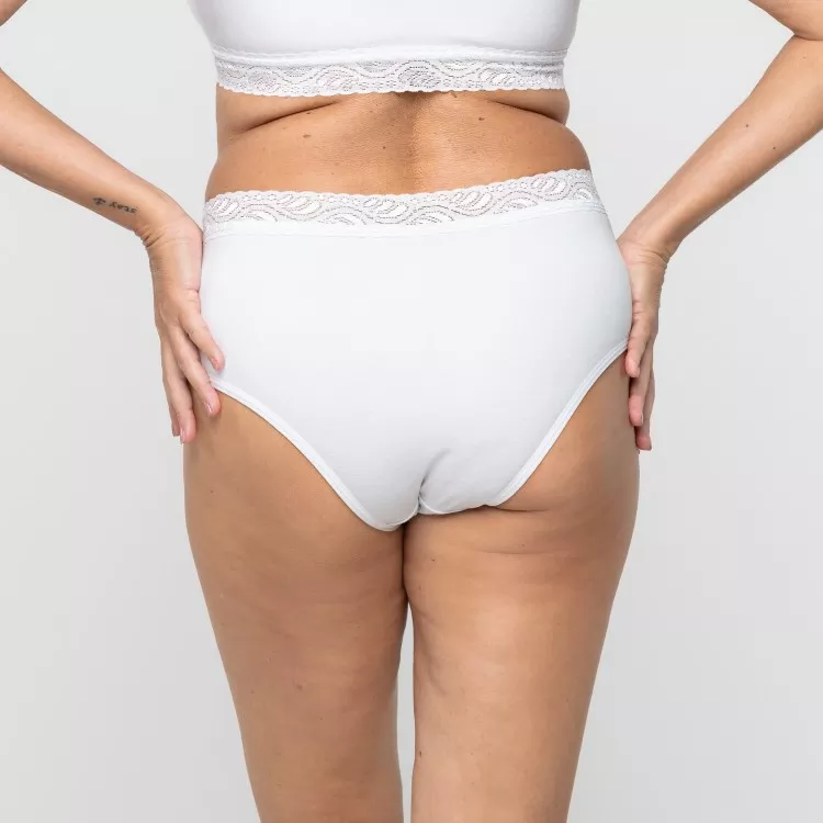 Calcinha em Algodão Egípcio Branco com renda na cintura