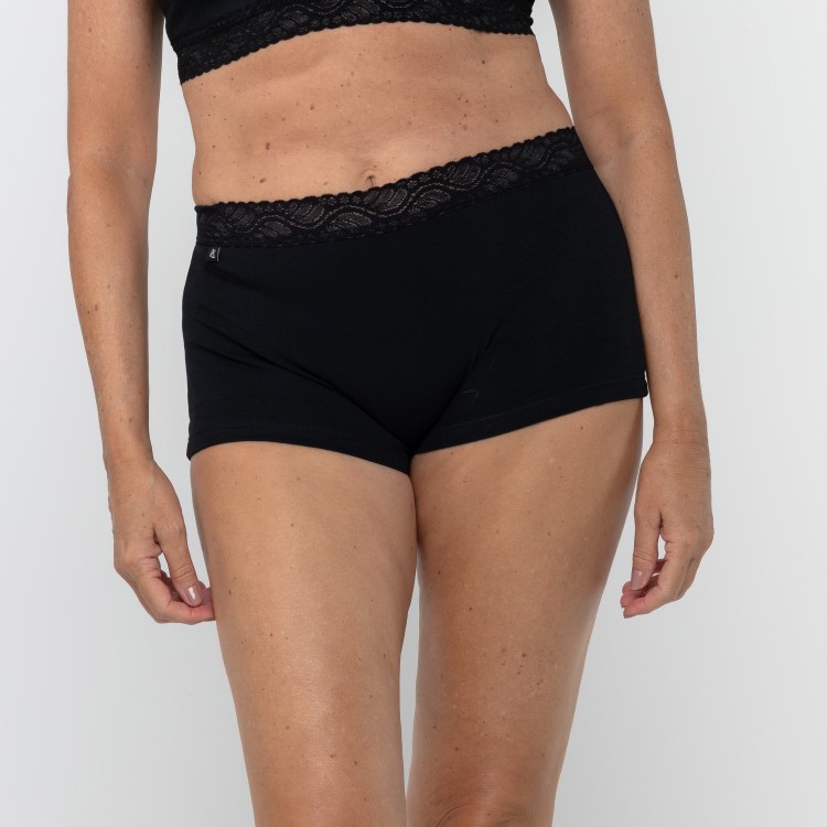 Cueca Feminina em Algodão Egípcio Preto com renda na cintura