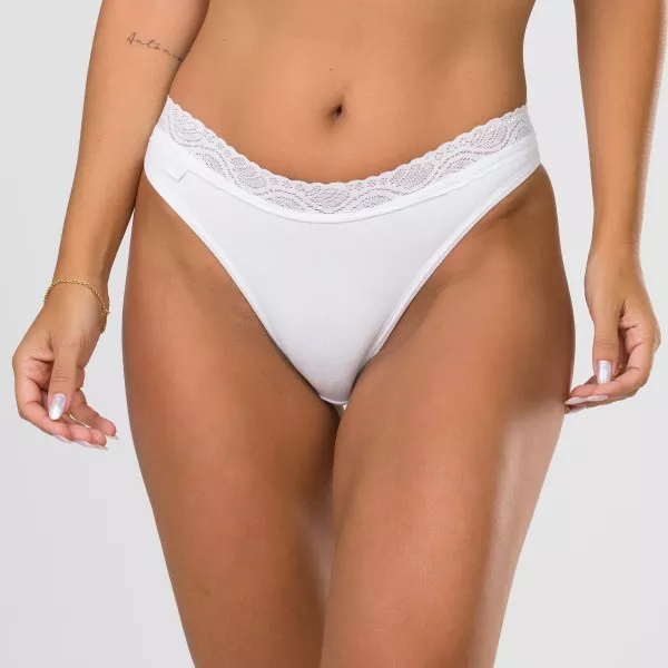 Tanga em Algodão Egípcio Branco com renda na cintura