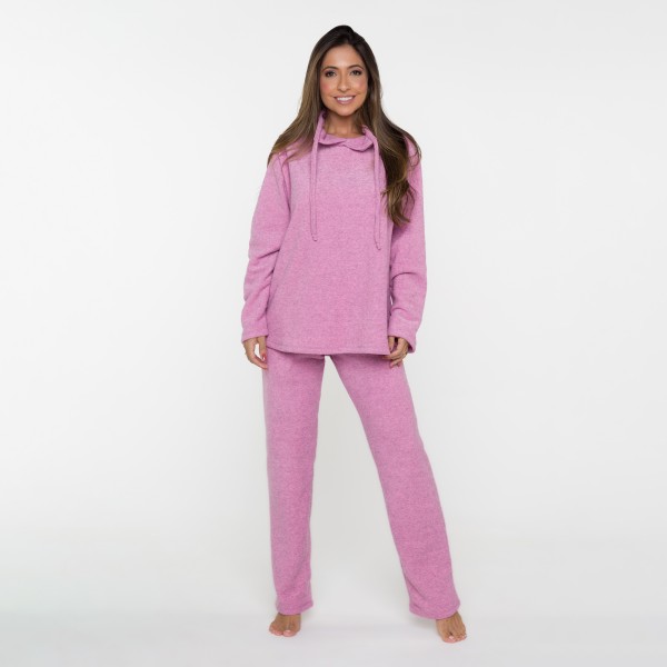 Conjunto Plush Boucle com Bolso e gola com cadarço