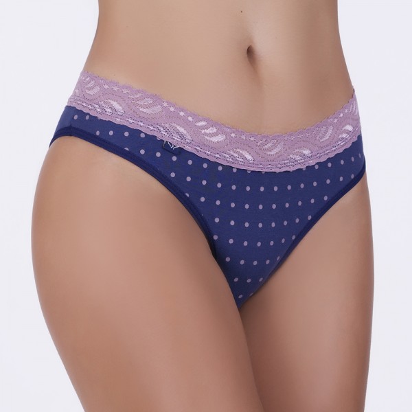 Tanga Marinho Renda Poá Satin em Algodão Egípcio