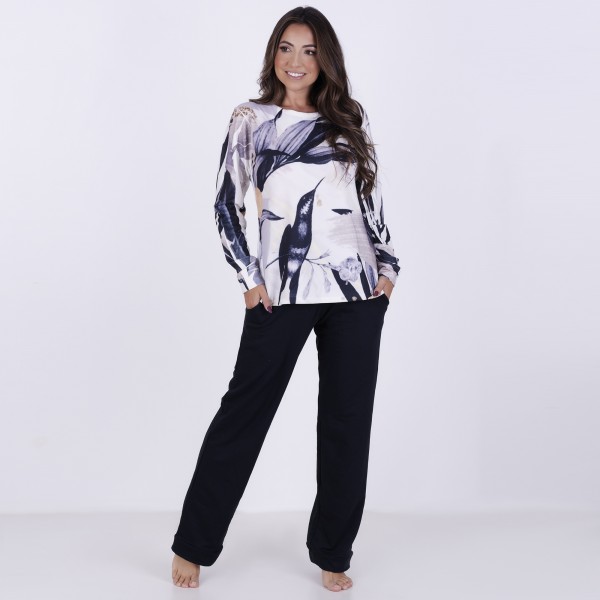Pijama Feminino Moletim Longo Estampado