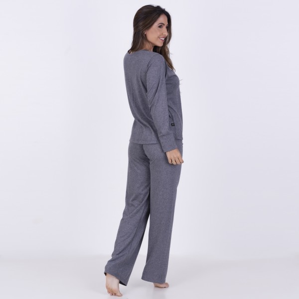 Pijama Longo em Algodão Com Estampa em Silk + Necessaire