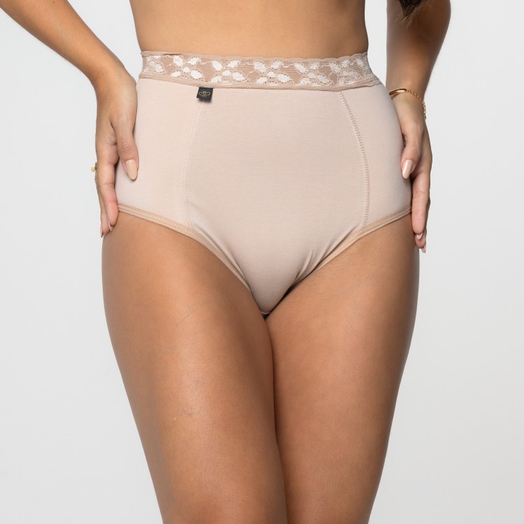 Calçola Hot Pant em Algodão Egípcio Areia com detalhe em renda