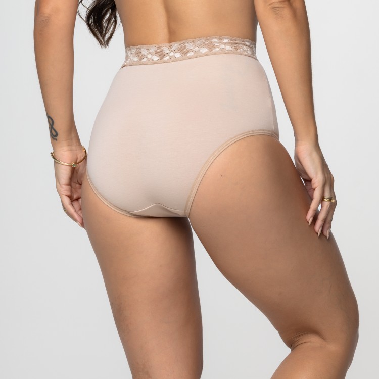 Calçola Hot Pant em Algodão Egípcio Areia com detalhe em renda