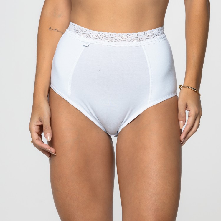 Calcinha Hot Pant em Algodão Egípcio Branco com detalhe em renda