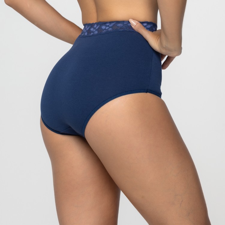 Calçola Hot Pant em Algodão Egípcio Marinho com detalhe em renda