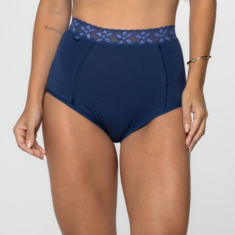 Calçola Hot Pant em Algodão Egípcio Marinho com detalhe em renda