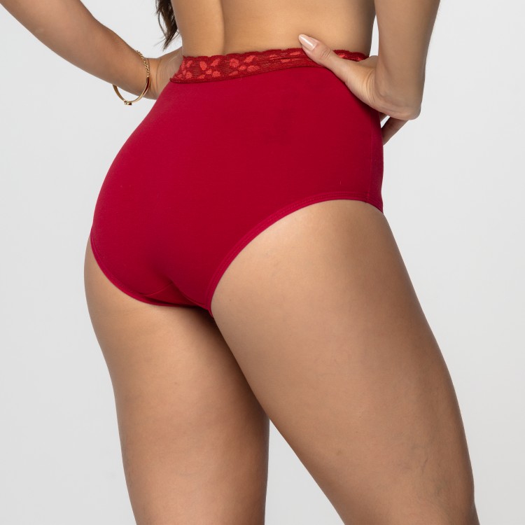 Calcinha Hot Pant em Algodão Egípcio Rubi com detalhe em renda