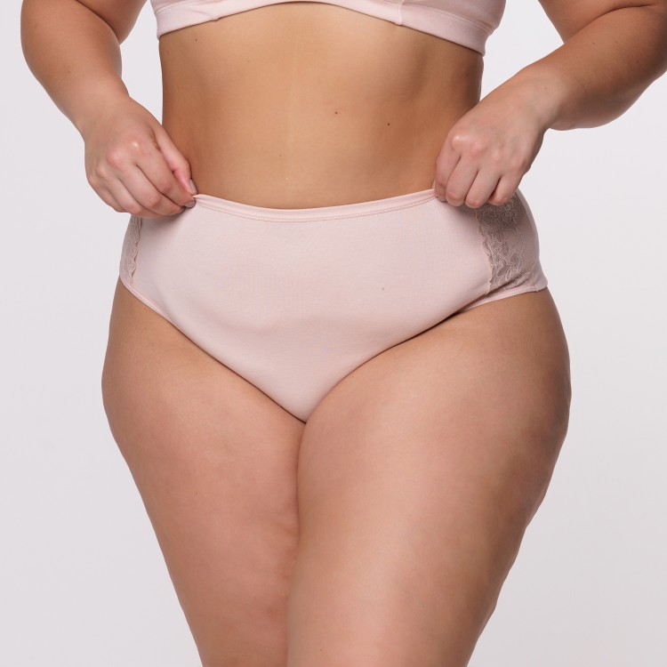 Calcinha Plus Size Fio Duplo Nude com Renda na Lateral