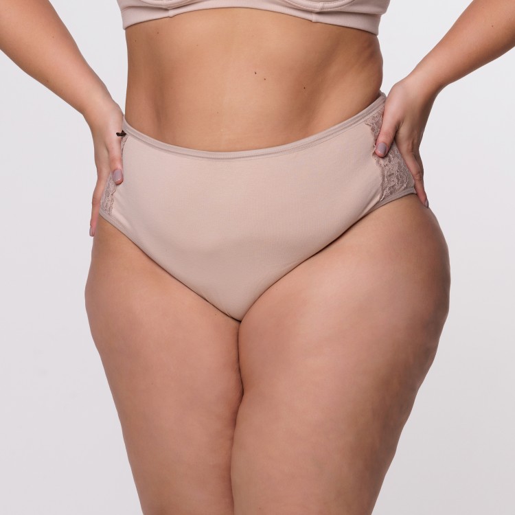 Calcinha Plus Size Fio Duplo Areia com Renda na Lateral