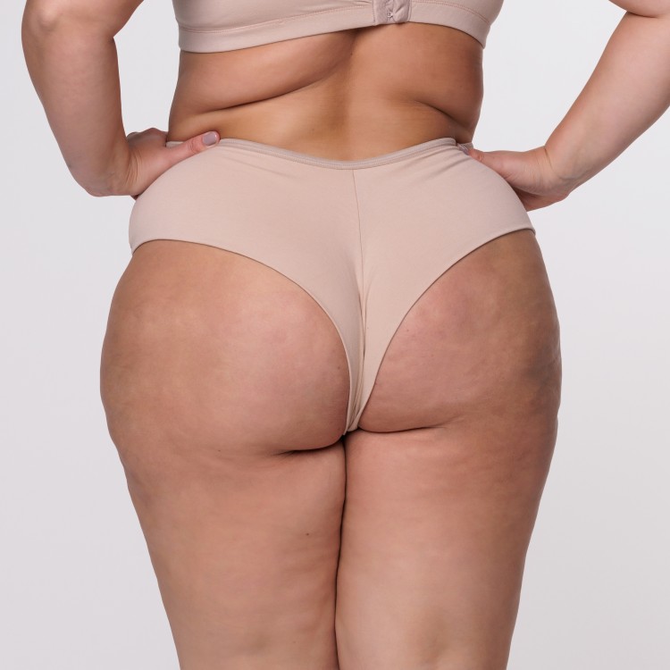 Calcinha Plus Size Fio Duplo Areia com Renda na Lateral