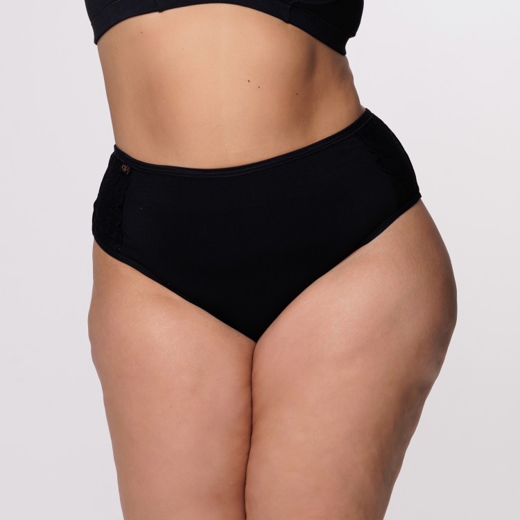 Calcinha Plus Size  Fio Duplo Preto com Renda na Lateral