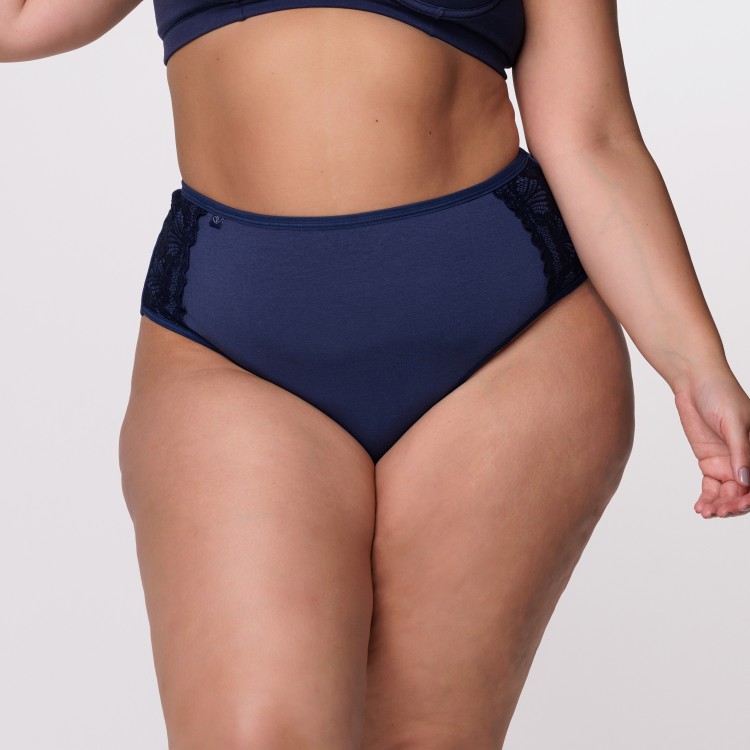 Calcinha Plus Size Fio Duplo Azul Marinho com Renda na Lateral