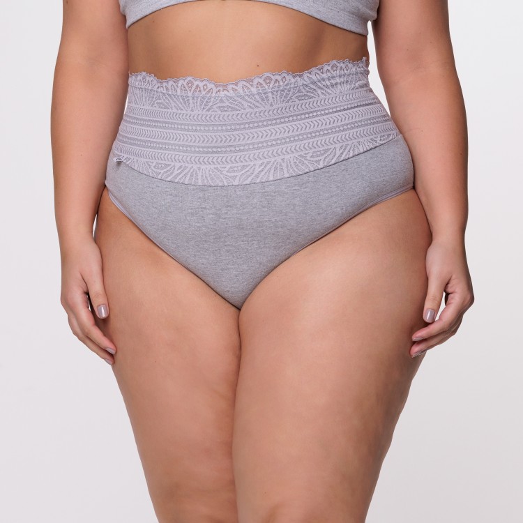 Calçola Plus Size Algodão Egípcio Cinza Claro com Barra Renda Forrada