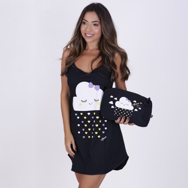 Camisola Luana Algodão Preto Nuvem