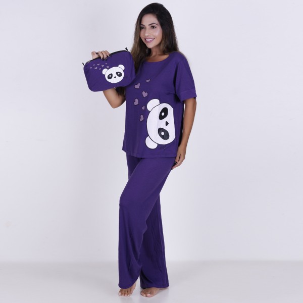 Pijama Longo e manga curta de algodão