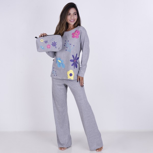 Pijama Longo e manga longa de algodão