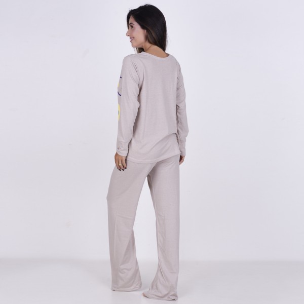 Pijama Longo Algodão com Estampa em Silk + Necessaire