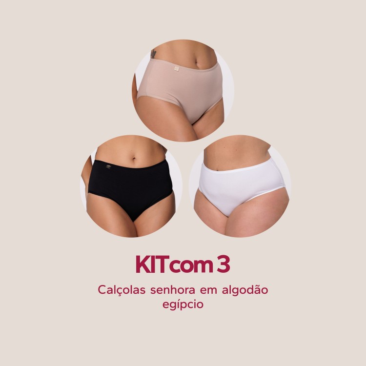 KIT COM 3 CALÇOLAS SENHORA EM ALGODÃO EGÍPCIO