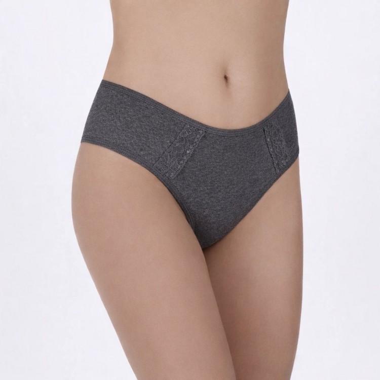 Calcinha Algodão Egípcio Nude Detalhe Renda Frontal -  Mescla Escuro