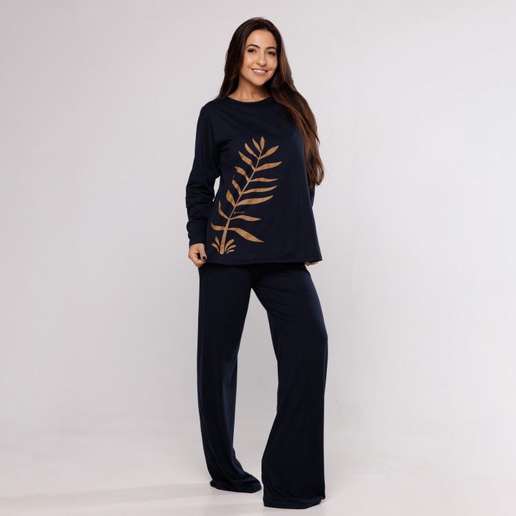 Pijama Longo Algodão Egípcio com Estampa em Silk