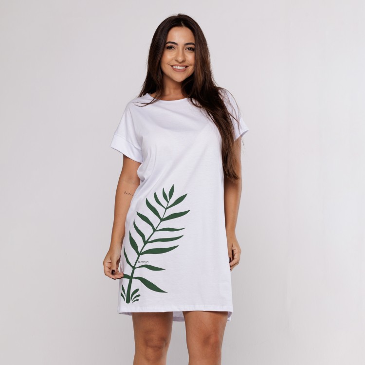Camisão em Algodão Egípcio Manga Cruta com Estampa em Silk