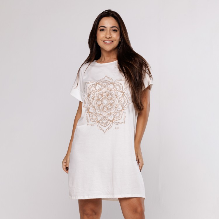 Camisão em Algodão Egípcio Manga Cruta com Estampa em Silk