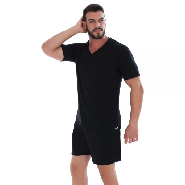 Pijama Masculino Curto Preto em Flamê