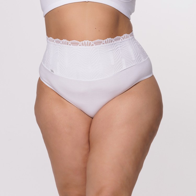 Calçola Plus Size Algodão Egípcio Barra Renda Forrada na Cor Branca