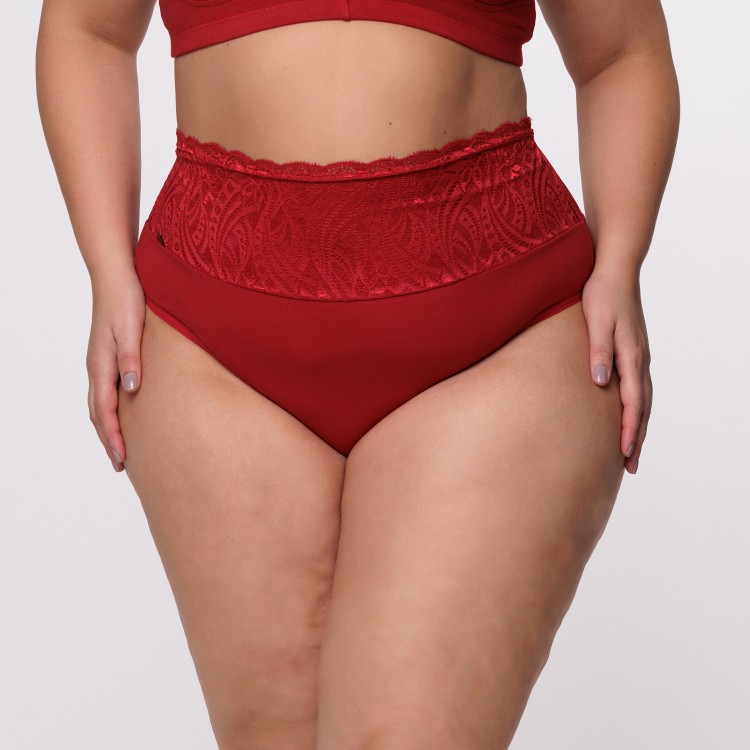 Calcinha Plus Size Algodão Egípcio na Cor Rubi Barra Renda Forrada